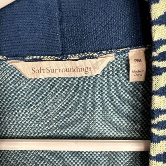 Soft surroundings Knit Cardigan Sz M PM  Teal Blue Graphic Print Comfort Artsy - Picture 5 of 6